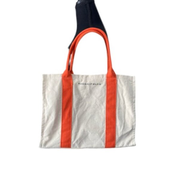 NWOT RODAN + FIELDS Orange Handle Cotton Canvas Zip Top Tote Bag - Picture 1 of 14